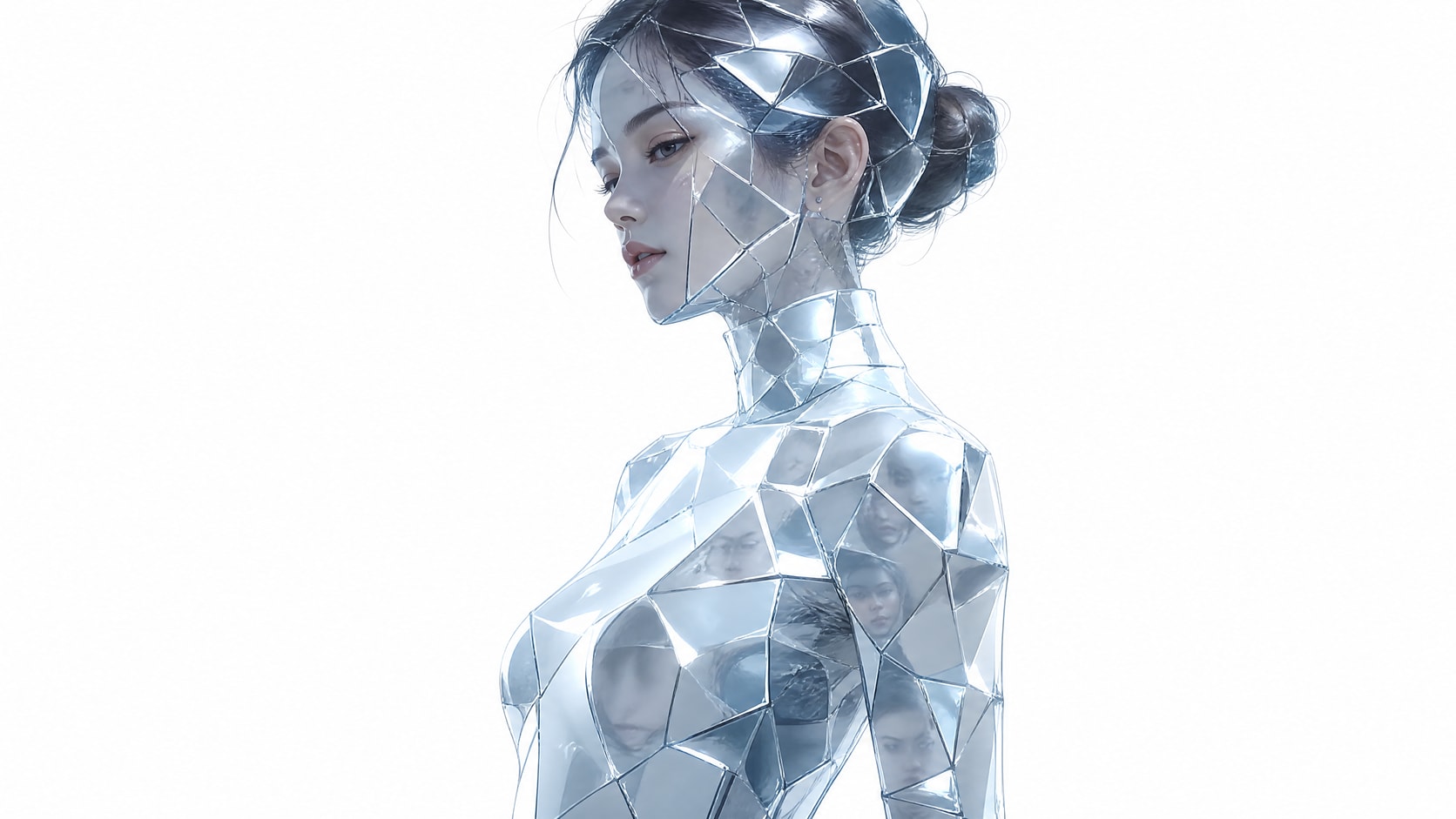 冷银琉璃镜面构成的女性肖像